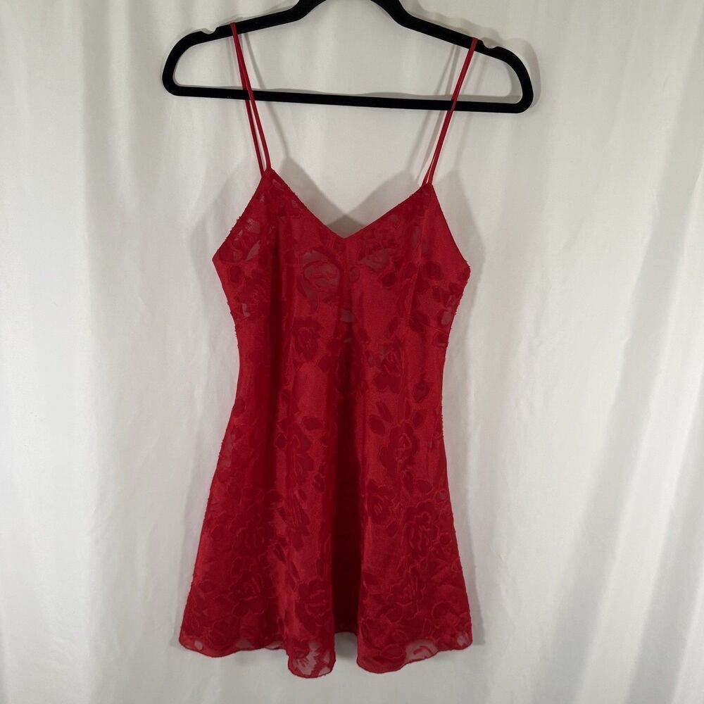Victoria's Secret Nightgown Women's P Red Floral Strappy Sleeveless Semi Sheer